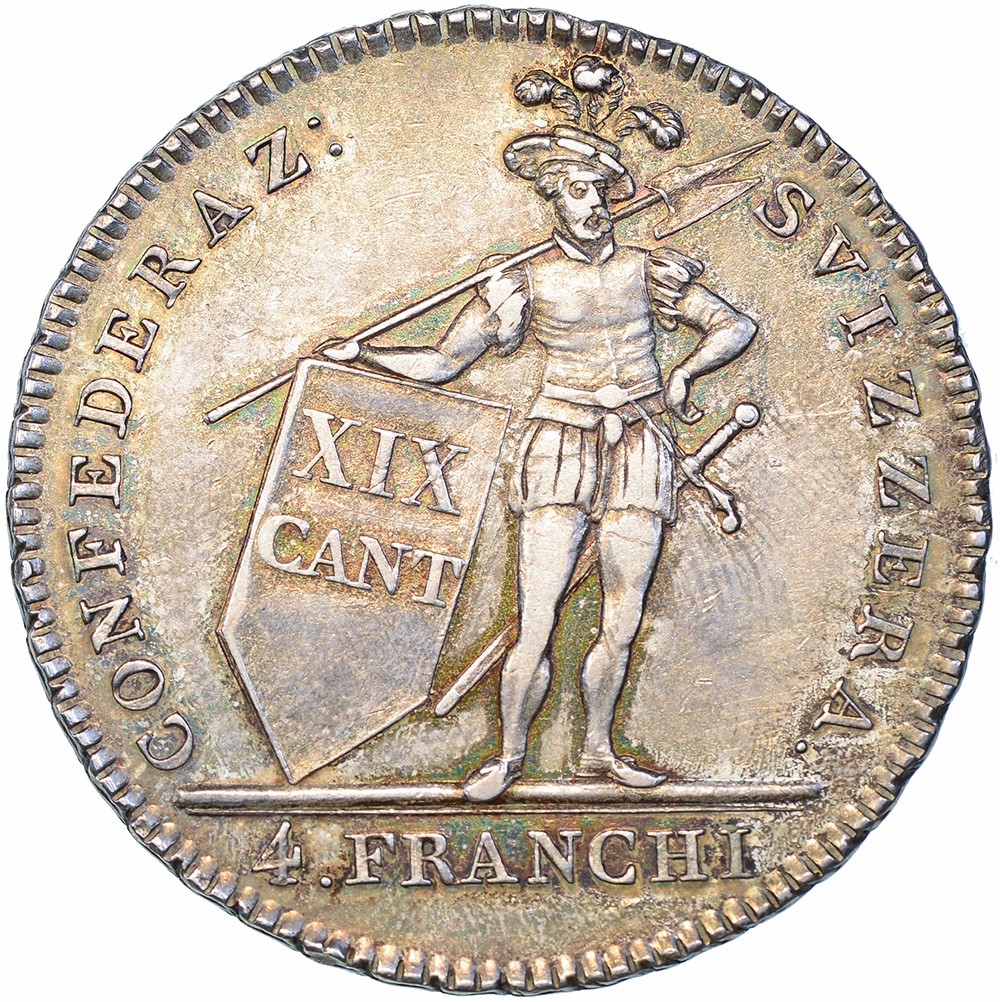 Ticino, 4 Franken, 1813, unz-, ohne Mzz.