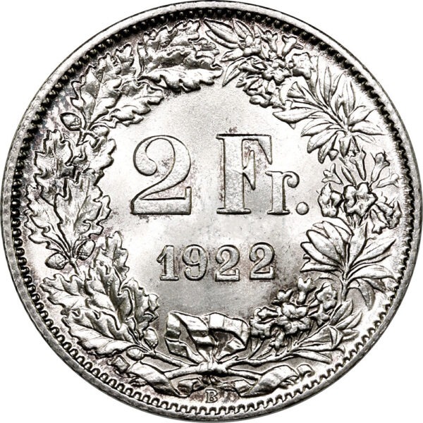 2 Franken, 1922, Stempelglanz