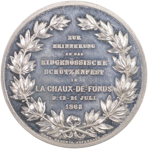 Neuenburg, LaChaux-de-Fonds,  Eidgenöss. Schützenfest, 1863, stgl, Weissmetall