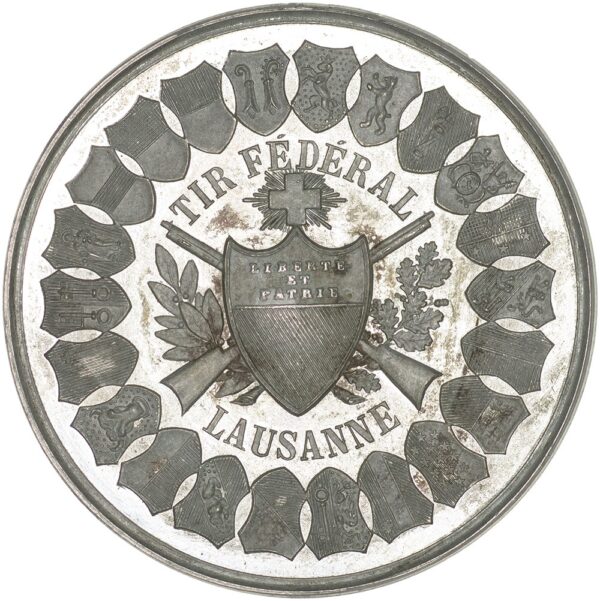 Waadt, Lausanne,  Eidgenöss. Schützenfest, 1876, unz, Zinn