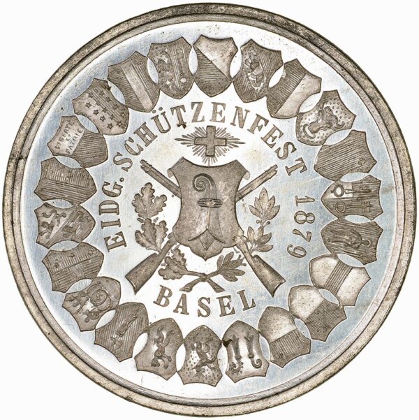 Basel, Basel,  Eidgenöss. Schützenfest, 1879, unz/stgl, Weissmetall