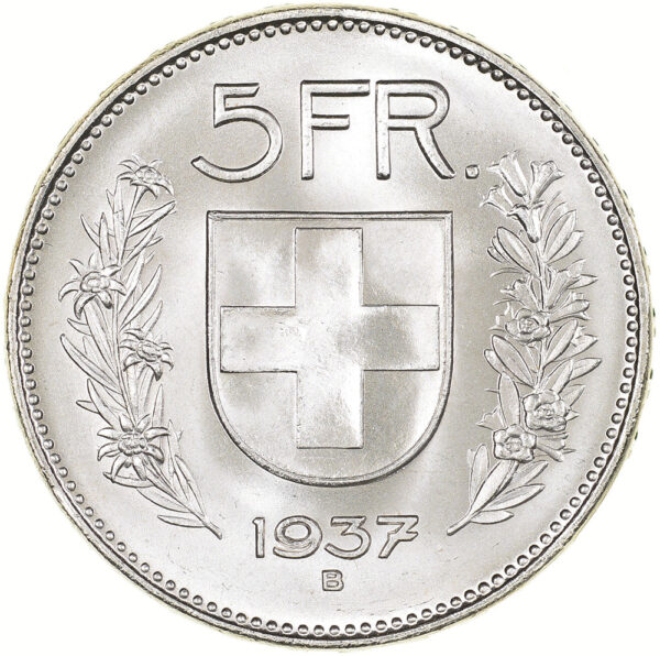 26704_1 5 Franken, 1937, Stempelglanz