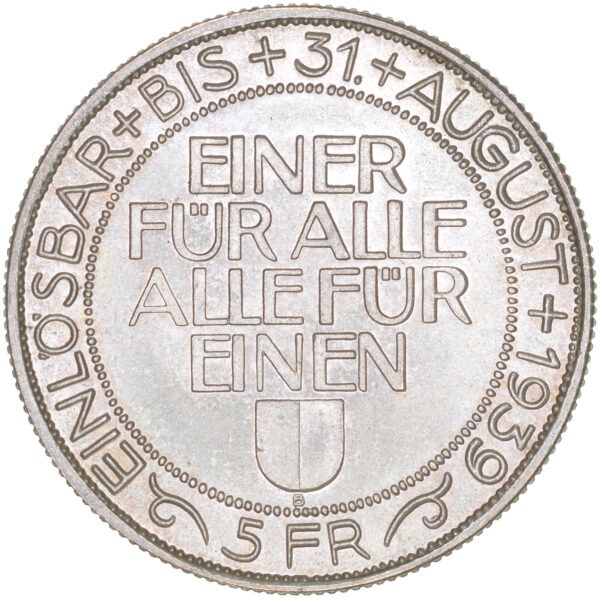 5 Franken, 1939, unz/stgl